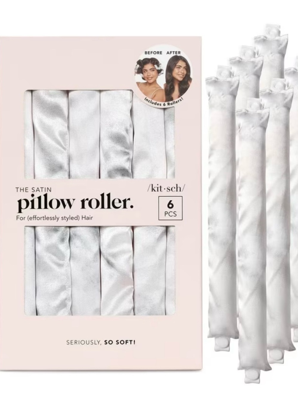 kitsch Satin Pillow Rollers - Soft Marble (6 Pack) NWOT